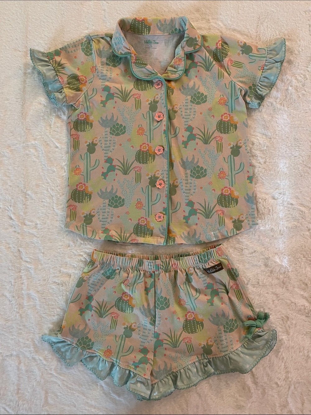 Matilda Jane Girls Mint Cactus Print Pajama Set  SZ 8